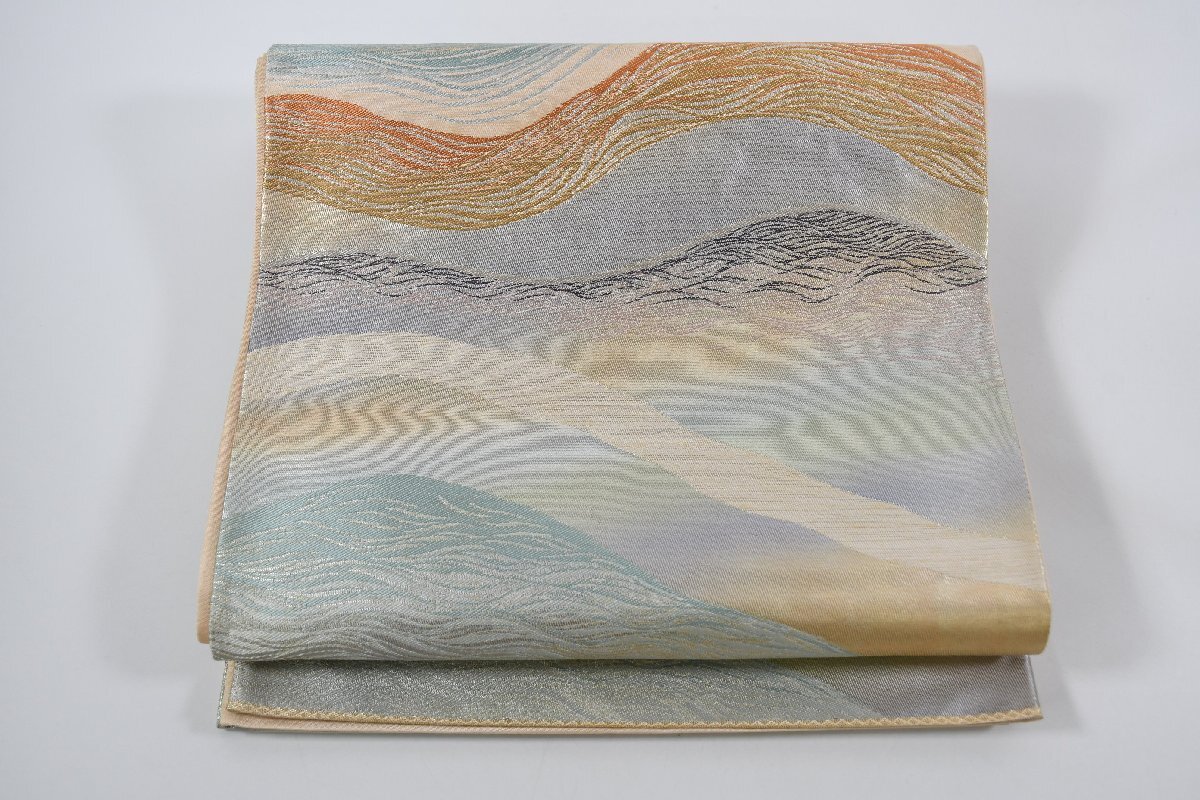 袋帯 六通柄 よろけ縞 帯丈428cm ★着物屋 ne-8602 桜庭呉服店拍卖