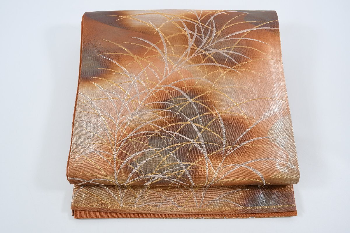 袋帯 六通柄 葉 暈し 帯丈424cm ★着物屋 ne-8853 桜庭呉服店拍卖