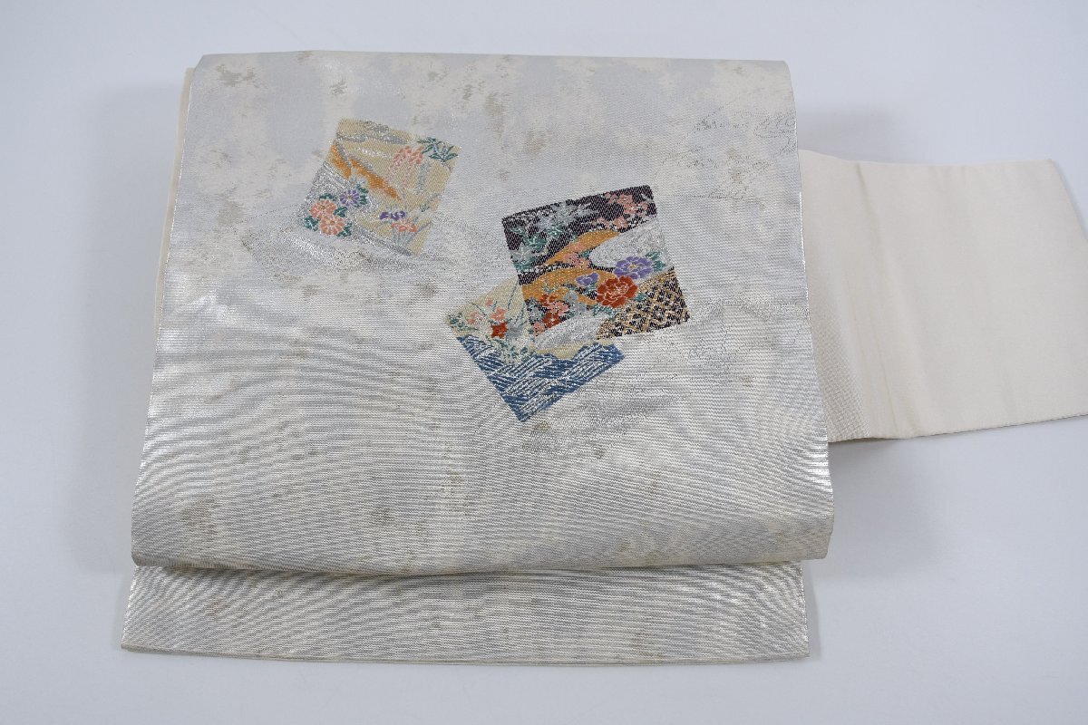 名古屋帯 色紙文 花 帯丈346cm ★着物屋 ne-8868 桜庭呉服店拍卖