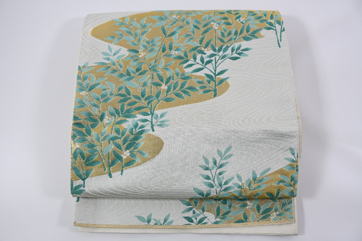 袋帯 六通柄 花 葉 流水 帯丈420cm ★着物屋 ne-8914 桜庭呉服店拍卖