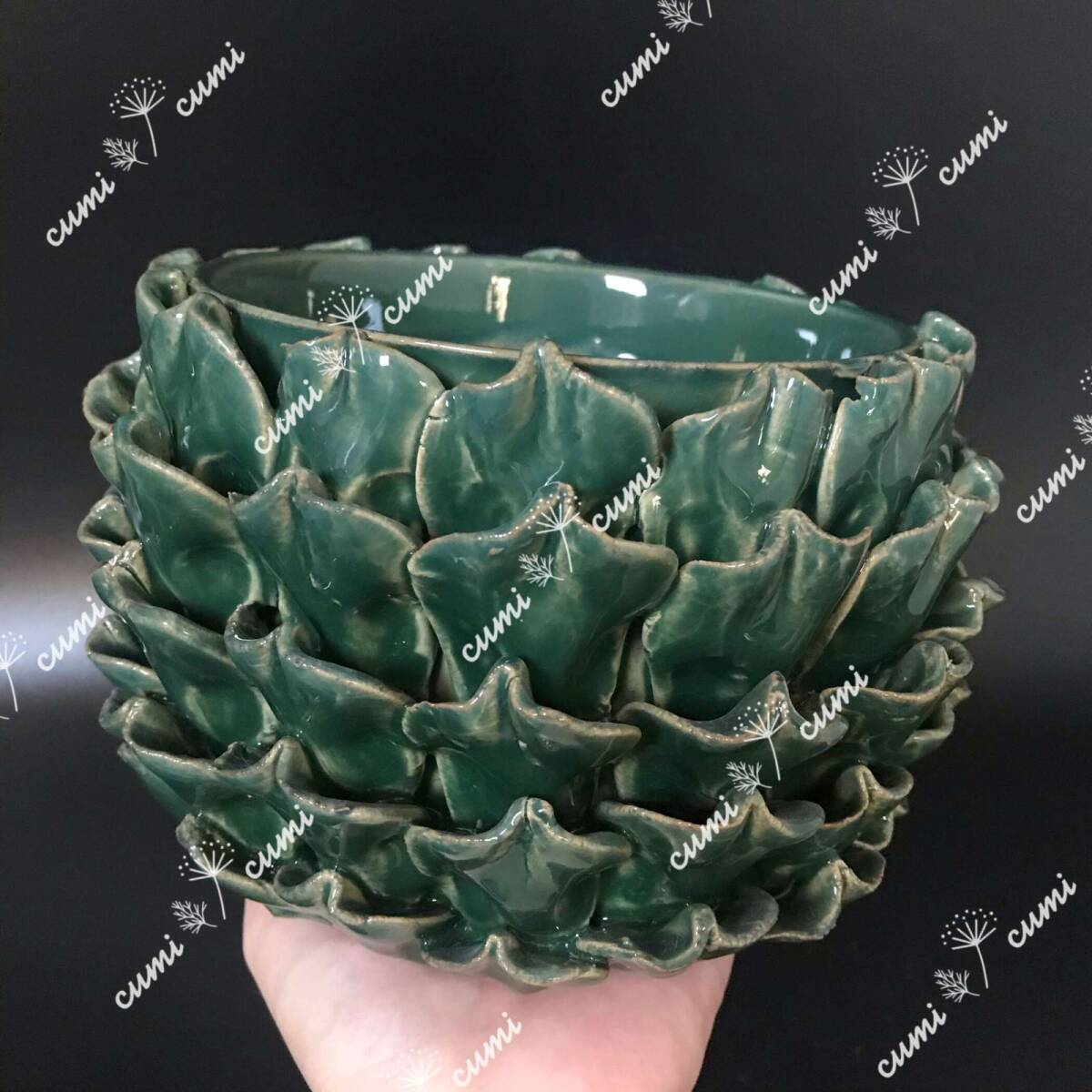 N0069【アメリカ】 6号 豪華 高級感 蓮の花 窯変 植木鉢 室内 陶器鉢 多肉 植物 鉢植え 激安 レア インテリア プレゼント 海外 盆栽拍卖