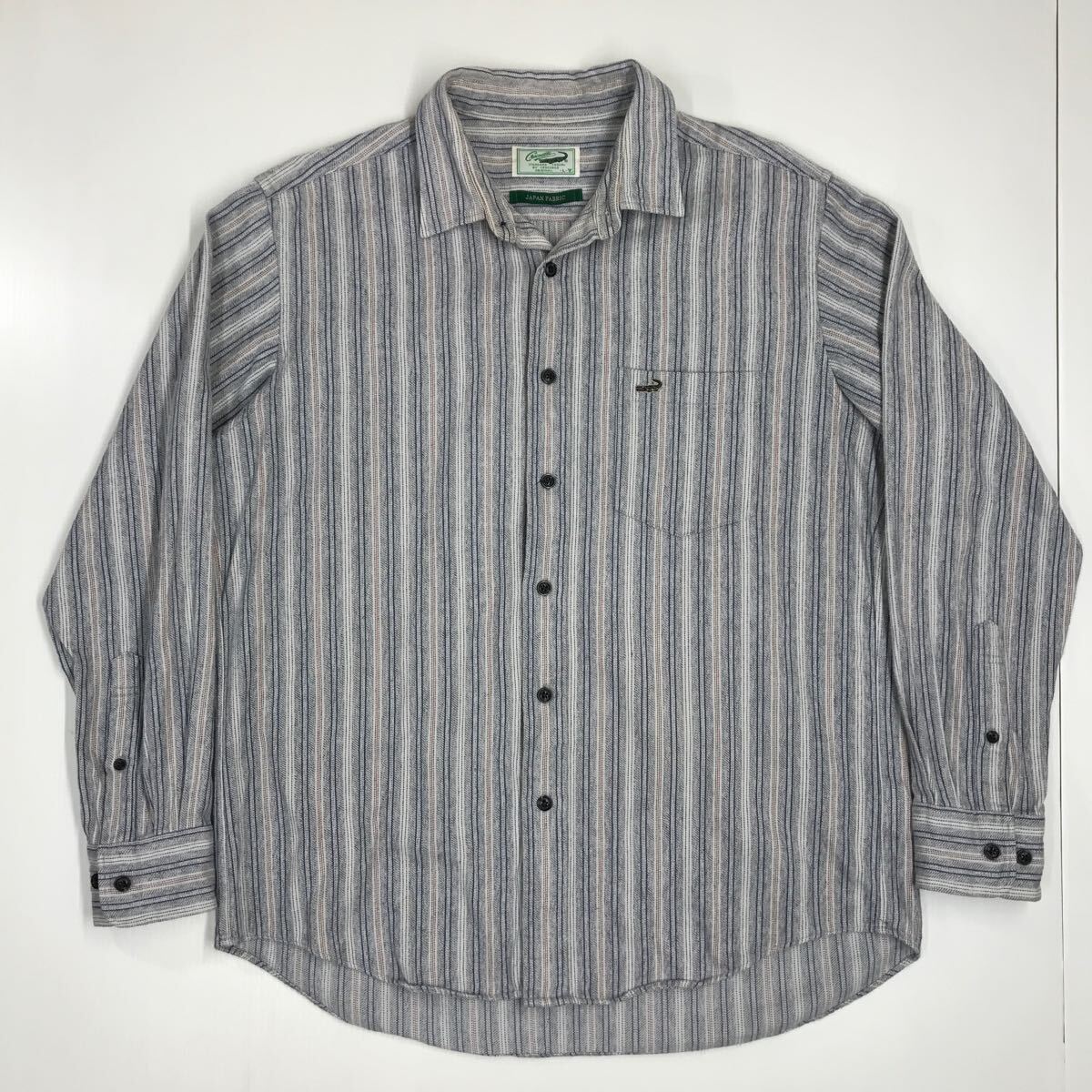 crocodile クロコダイル ネルシャツ ストライプ柄 ワニ グレー メンズ Lサイズ 33-39a拍卖