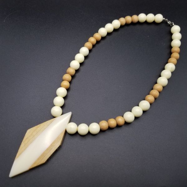 エスニック リゾートスタイル ヴィンテージ ネックレス 木目ビーズ 大ぶりペンダント アールデコ レトロ WOOD 木使用 AJK22拍卖