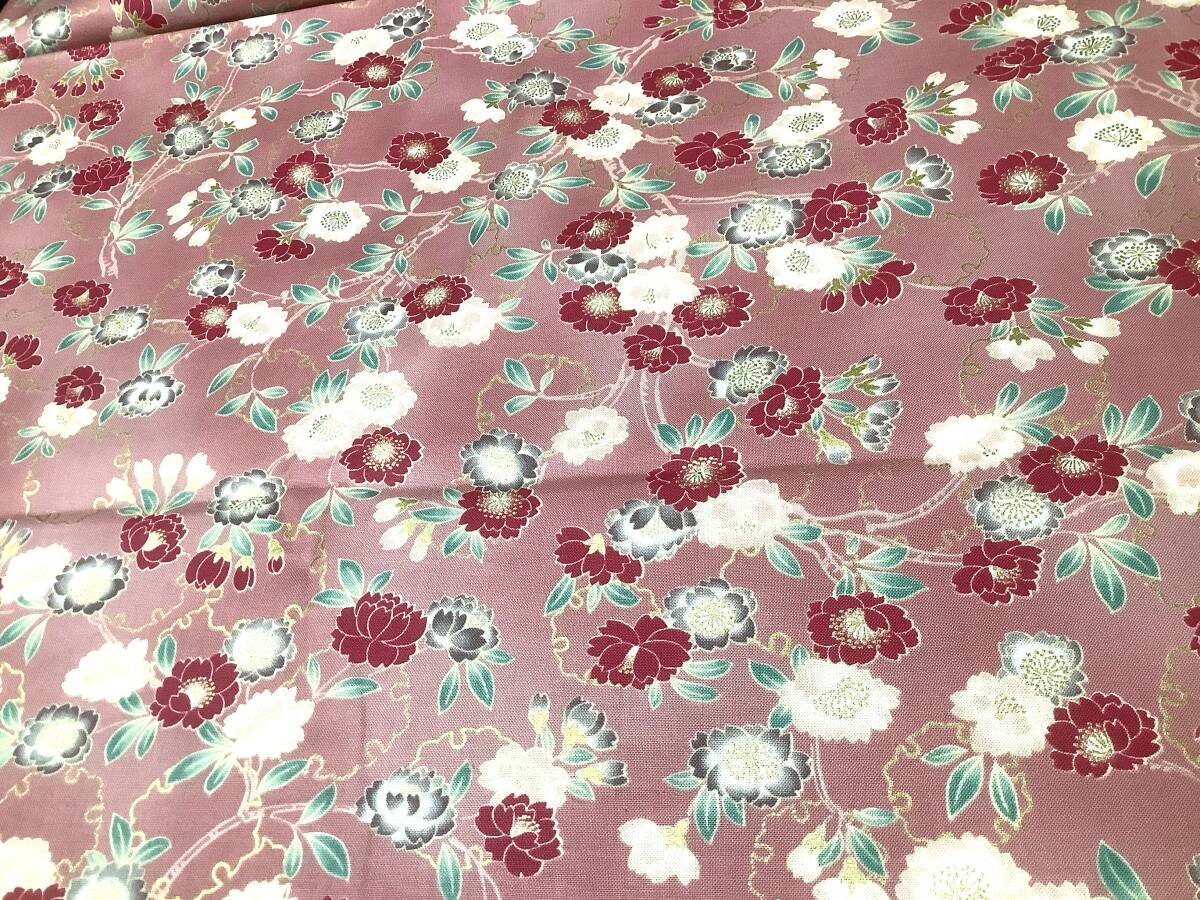 5m シーチング 110×500cm 綿100% キルトゲイト 百花繚乱 ピンク 和柄 / 着物柄 金ラメ 和風 菊 / 生地 はぎれ 拍卖