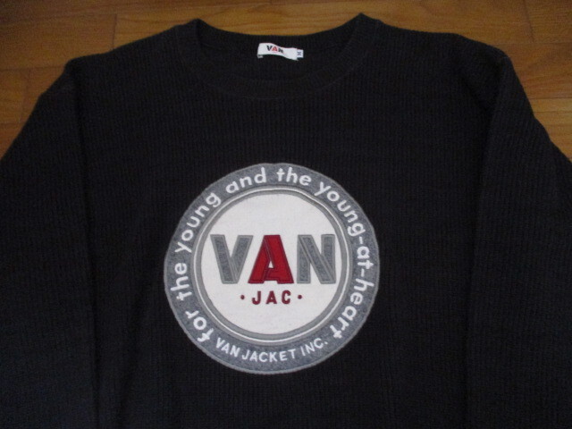 希少 VAN JAC Mサイズ デカロゴ コットンニットセーター トレーナー 黒 ヴァン アイビーファッション 即決あり拍卖