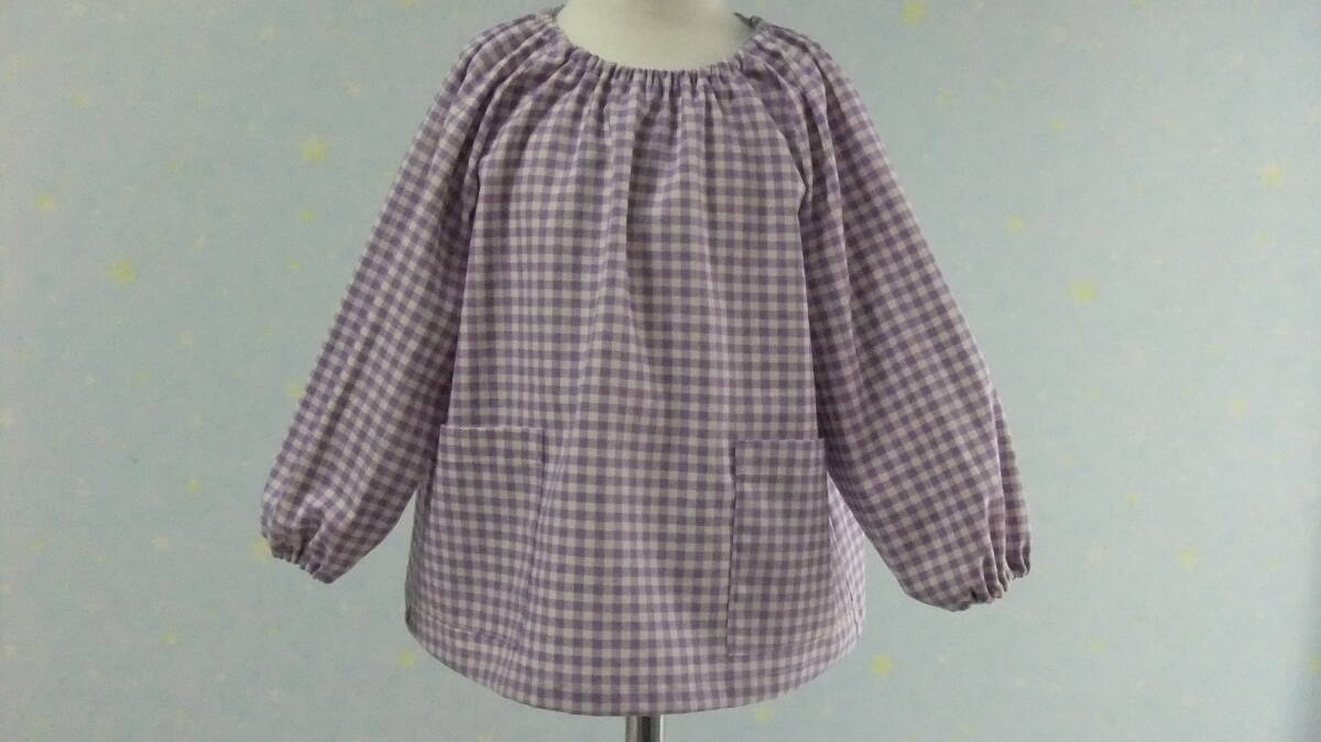 ハンドメイド【B264】長袖スモック サイズ90 ギンガムチェック 入園準備 スモック拍卖