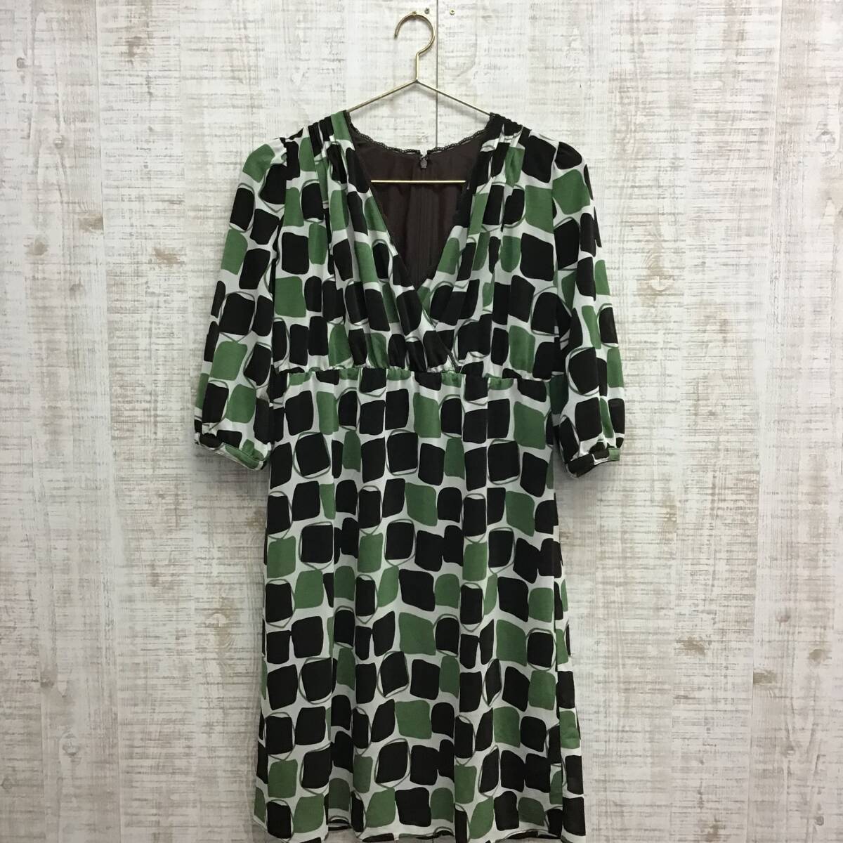 A424◇IENA|イエナ ワンピース グリーン×ダークブラウン サイズ表記なし拍卖