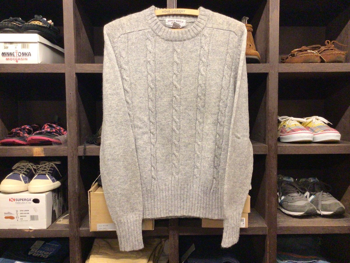 80’S 90’S BRASS EAGLE WOOL KNIT SWEATER SIZE M ブラス イーグル シェットランド ウール ニット セーター ケーブルニット拍卖