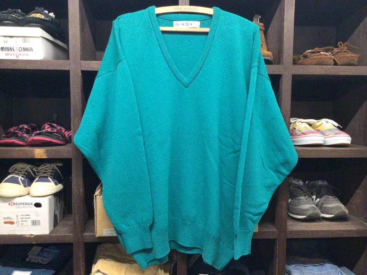 SUNBEAM V NECK LAMS WOOL KNIT SWEATER SIZE L サンビーム ブイ ネック ラム ウール ニット セーター ピュア アイルランド製拍卖