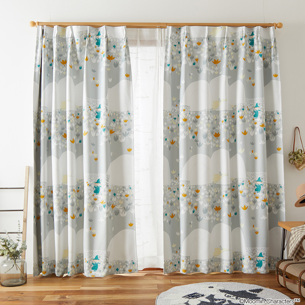 お買い得2枚セット カーテン ドレープ 形状記憶 遮光 ウォッシャブル ムーミン 100×178cm×2枚 ブルー色拍卖