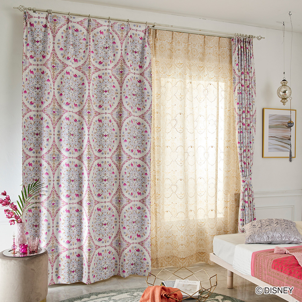 お買い得2枚セット 日本製 カーテン ドレープ 形状記憶 遮光 DISNEY ディズニー 100×200cm×2枚 ピンク色拍卖