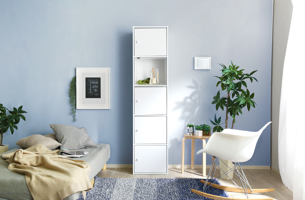 送料無料 マルチカラーボックス5D ホワイト色 5ドアタイプ カラーボック スラック 扉付 収納庫 収納ラック 本棚 戸付 ラック 5段 幅45拍卖