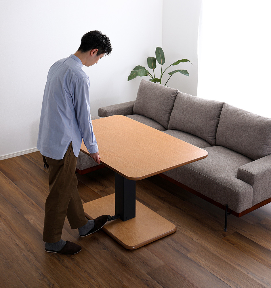 昇降テーブル オーク色 センターテーブル ダイニングテーブル リフトテーブル 120×75cm 高さ50~70cm拍卖