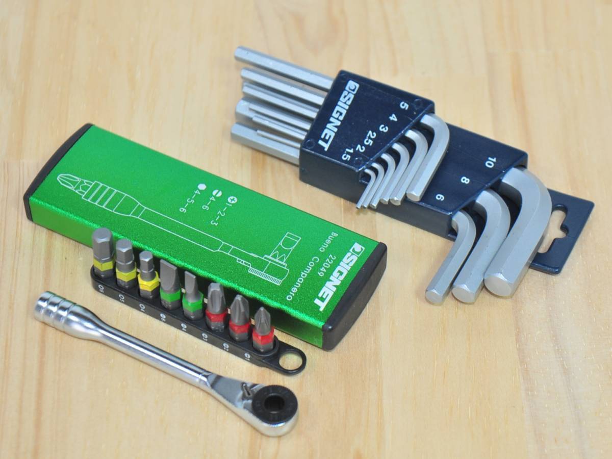 ★SIGNET ミニラチェットセット グリーン+ショート六角レンチ●シグネット 携帯工具 ヘックスレンチ マルチツールセット ビットセット♪拍卖