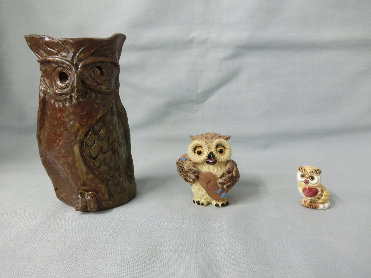 【送料無料】フクロウ 置物 大中小 3体セット ギター 陶器製 焼物 人形 花瓶 ペン立て インテリア オブジェ 雑貨 梟拍卖