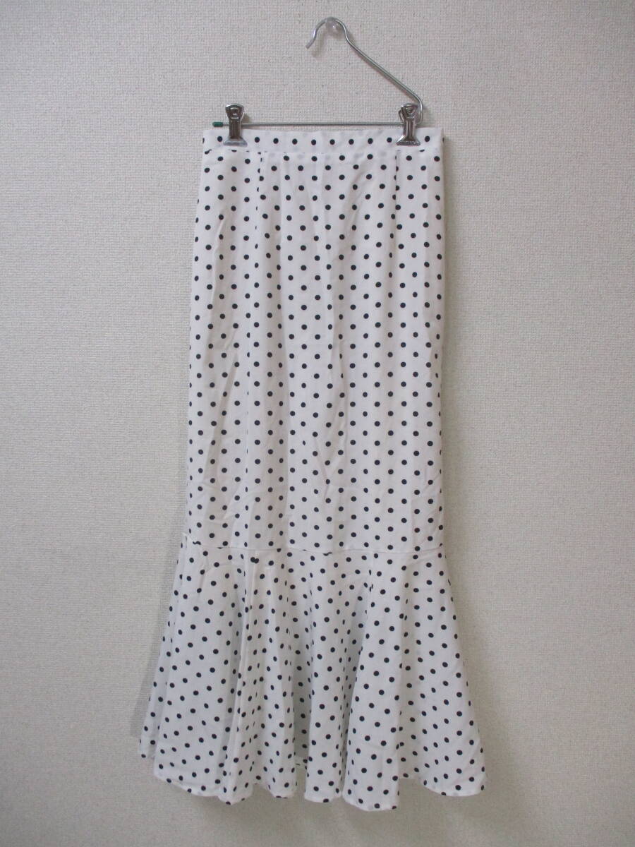 GRL グレイル ロングスカート ホワイト ドット 水玉 ブラック Lサイズ ウエストゴム入 サイドファスナー拍卖
