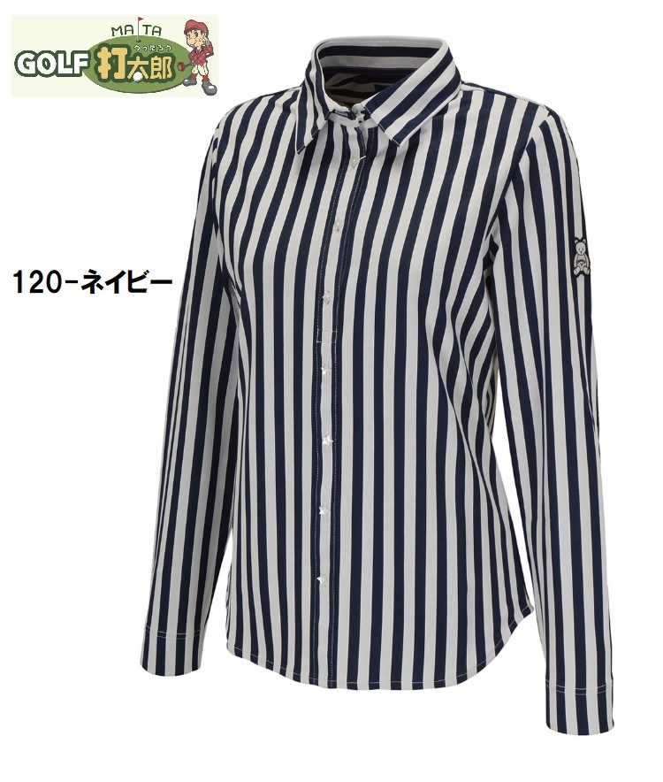 送料無料! 在庫処分! キャロウェイ レディース Bストライプ 共襟 長袖 シャツ 241-9256810 L ネイビー 【2300】拍卖