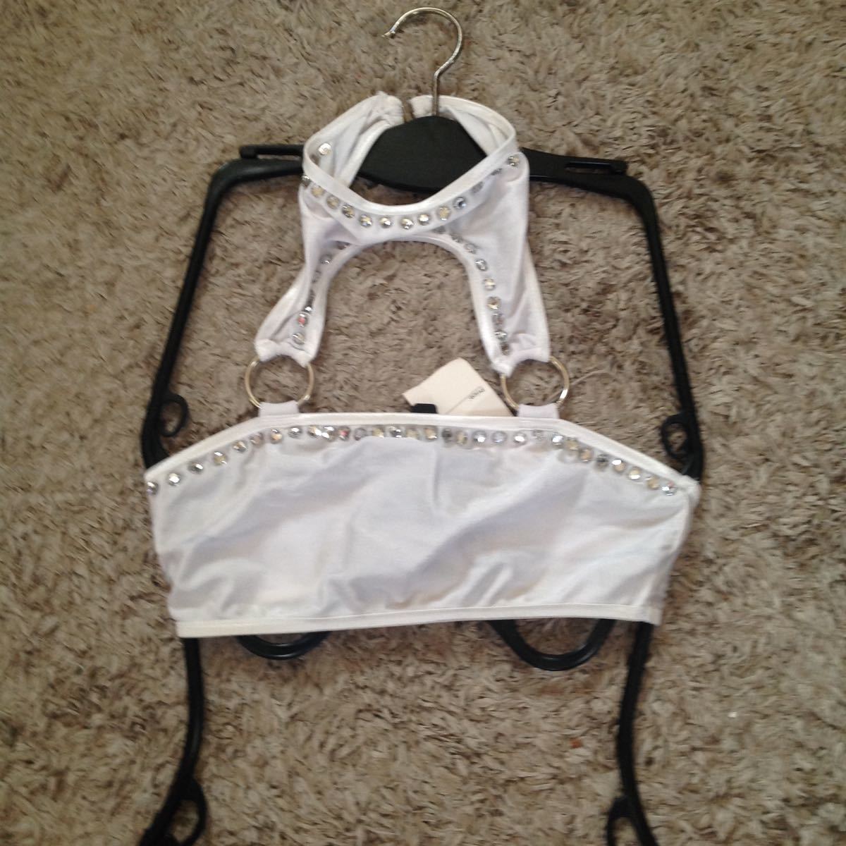 超お値打ち出品 Lady's キラキラストーン ホルターネックレオタードブラトップ Mサイズ 新品タグ付拍卖