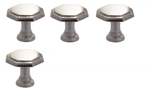 送料無料 訳アリ真鍮製つまみ 直径約30mm 4個セット 銀メッキ ヴィクトリアンCBノブ フラットオクタゴナル 1-1/4”x4拍卖