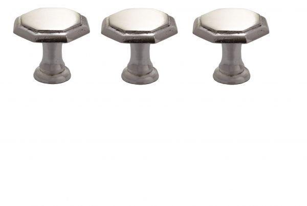 送料無料 訳アリ真鍮製つまみ 直径約30mm 3個セット 銀メッキ ヴィクトリアンCBノブ フラットオクタゴナル 1-1/4”x3拍卖