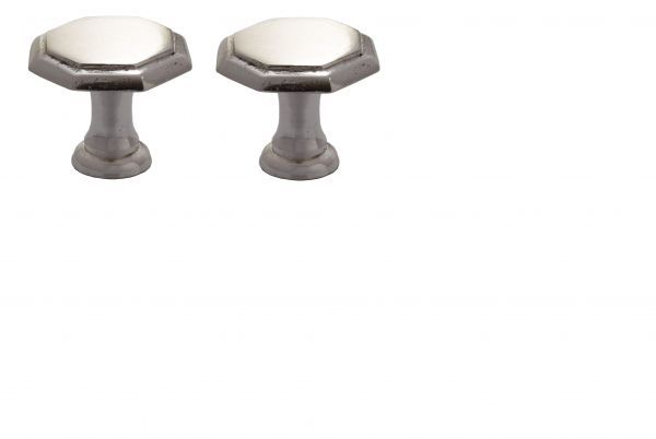 送料無料 訳アリ真鍮製つまみ 直径約30mm 2個セット 銀メッキ ヴィクトリアンCBノブ フラットオクタゴナル 1-1/4”x2拍卖