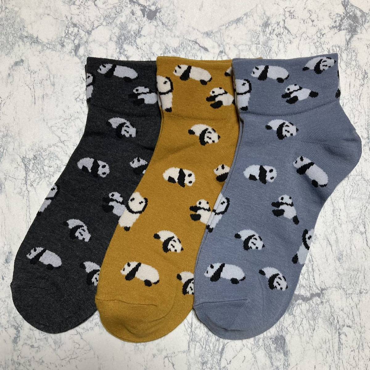 新品未使用 パンダ 総柄 アンクル丈 レディースソックス お洒落 靴下3足セット拍卖
