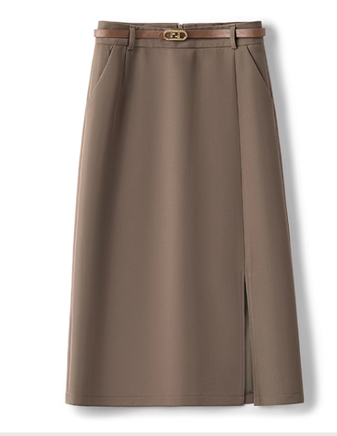 レディーススリット入りAラインスカート茶色XXL拍卖