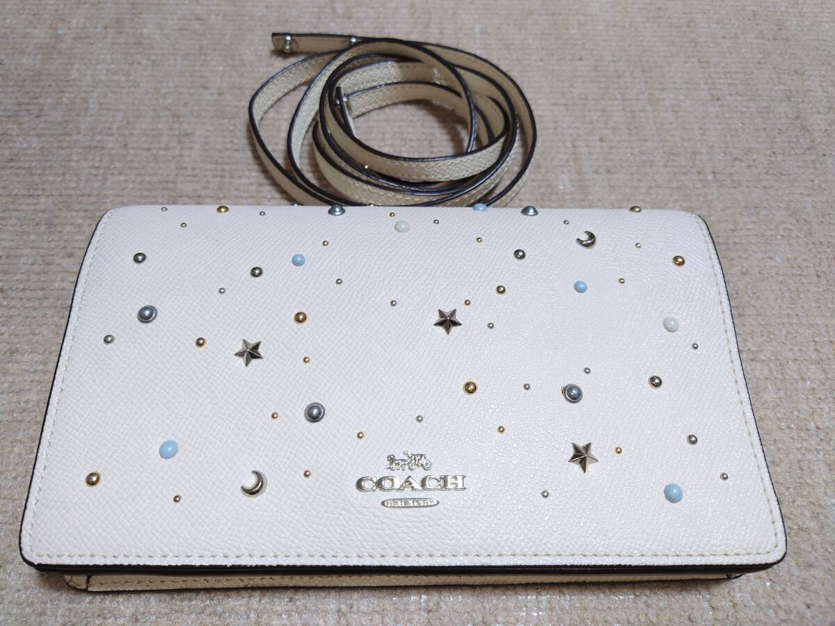 ☆全国送料無料☆即決☆used美品 COACHコーチ アイボリーショルダーウォレット財布ポーチ拍卖