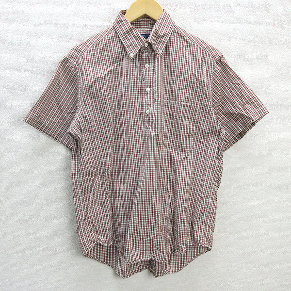 D■日本製■シップス/SHIPS チェック柄 半袖ハーフボタンシャツ【M】赤/MENS/105【中古】拍卖