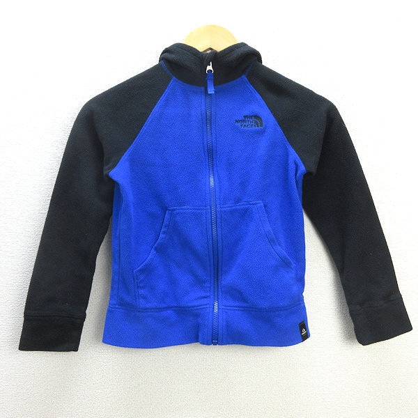 H■ノースフェイス/THE NORTH FACE ボーイズ フーディフリースジャケット【S】青/KIDS■1【中古】拍卖