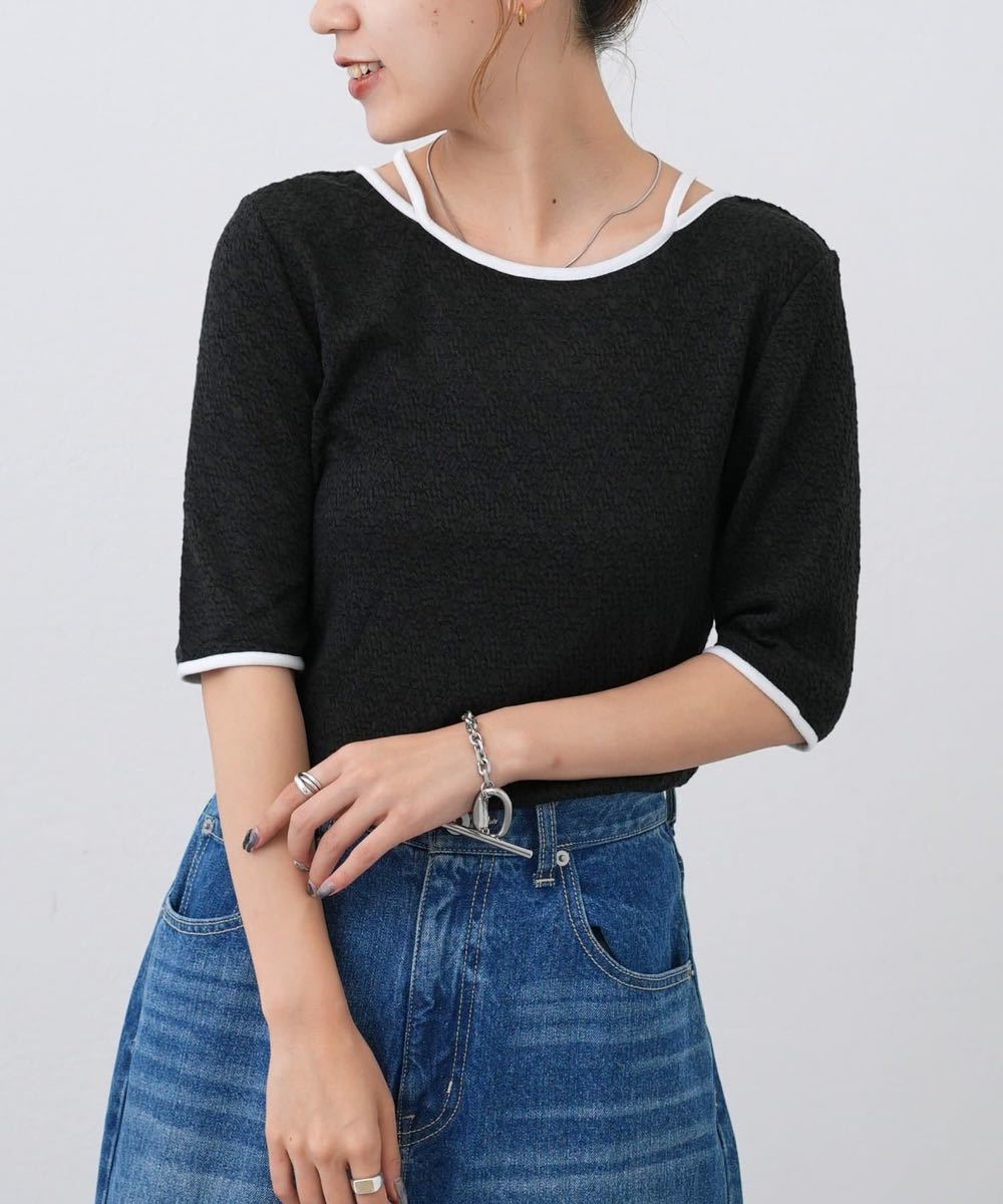 COLONY 2139Tシャツ カットジャガード配色パイピングデザイントップス拍卖