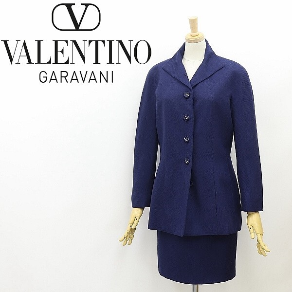 ヴィンテージ◆VALENTINO GARAVANI ヴァレンティノ ガラバーニ ウール ジャケット&スカート スーツ セットアップ 紺 ネイビー 6拍卖