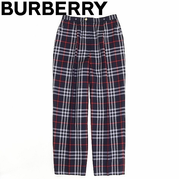 ヴィンテージ◆BURBERRYS バーバリー チェック柄 タック スラックス パンツ 紺 ネイビー 11AR拍卖