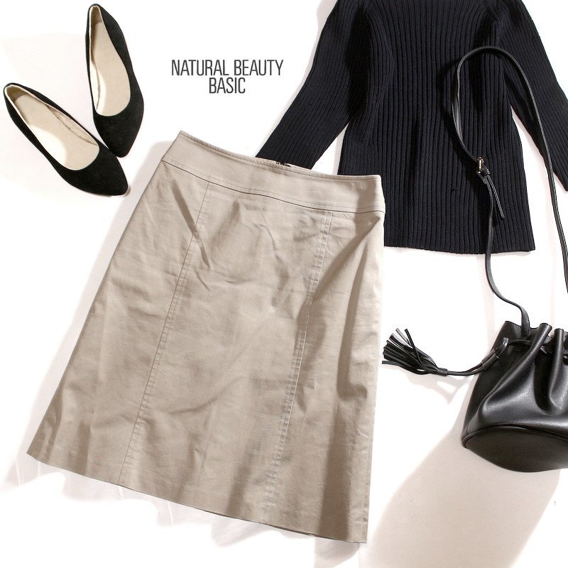ナチュラルビューティーベーシック NATURAL BEAUTY BASIC シンプル 春 夏 ハリ コットン タイトスカート S 7号 グレージュ フォーマル拍卖