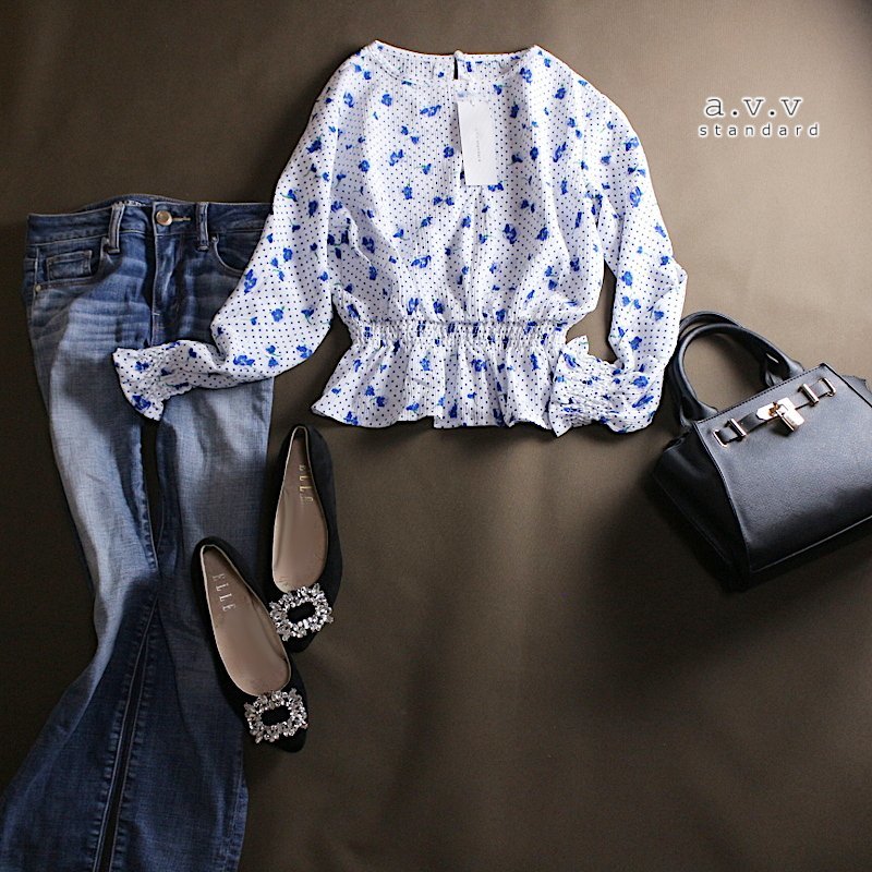 新品 未使用 薄手 アーヴェヴェスタンダード a.v.v standard 春 夏 ドット 花柄 シワ加工 シフォンカットソー シフォン ブラウス XS 白拍卖
