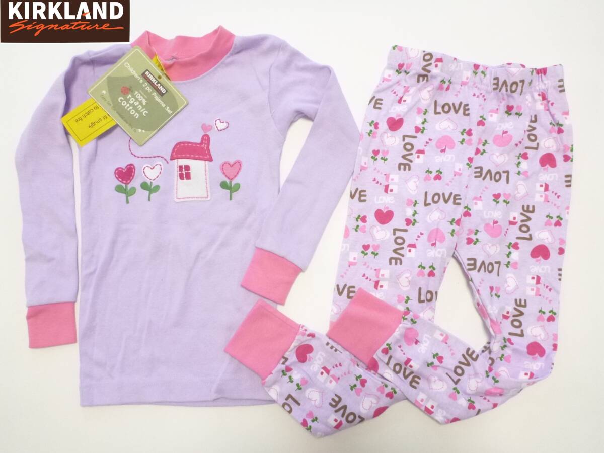 KIRKLAND カークランド★毛玉にならない上質コットン ラベンダー×ピンク 刺繍アップリケ 長袖 パジャマ ルームウェア 5 110拍卖