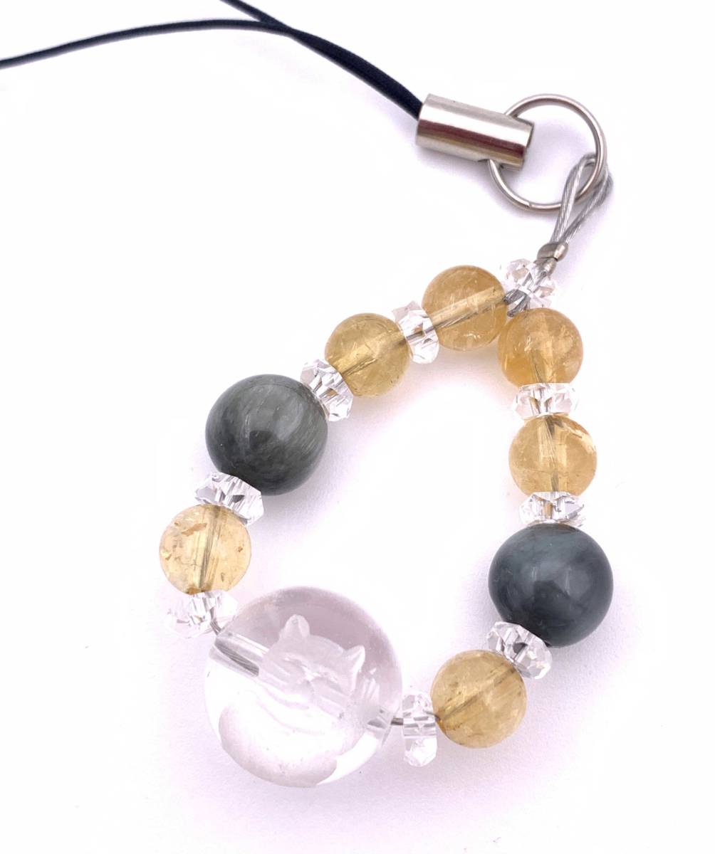天然石彫り水晶☆招き猫&イーグルアイ&シトリンのストラップ拍卖