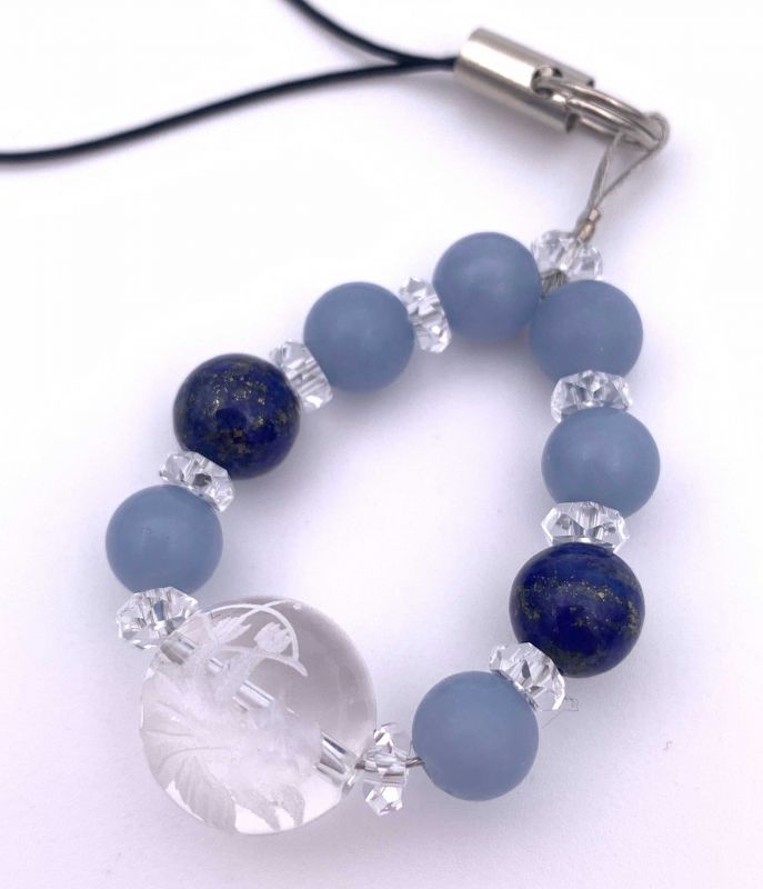 天然石彫り水晶☆弓持ち天使-エンジェル&エンジェライト&ラピスラズリのストラップ拍卖