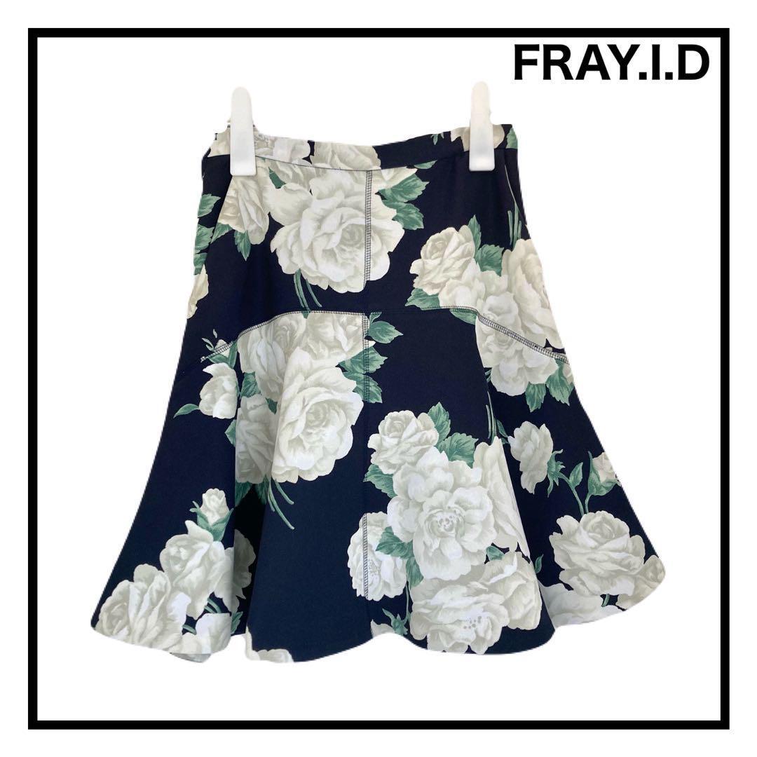 フレイアイディー ローズプリントスカート ミニ 花柄 ネイビー レディース拍卖