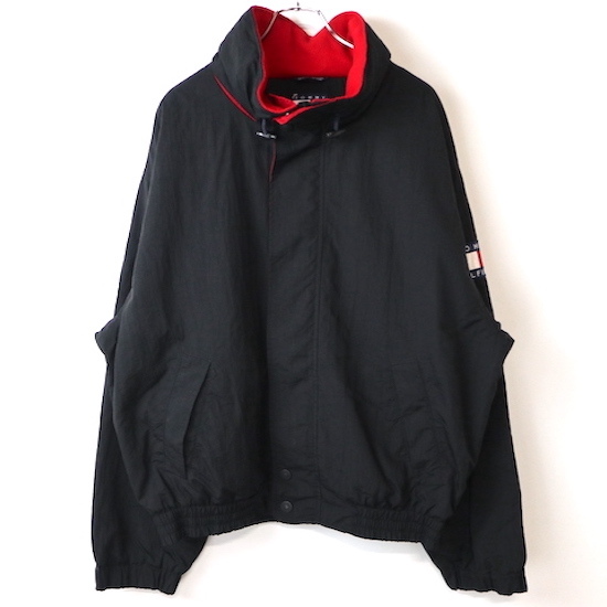 90s TOMMY HILFIGER トミーヒルフィガー フルジップ ナイロンジャケット(メンズ XL)ブラック ヴィンテージ ブルゾン拍卖