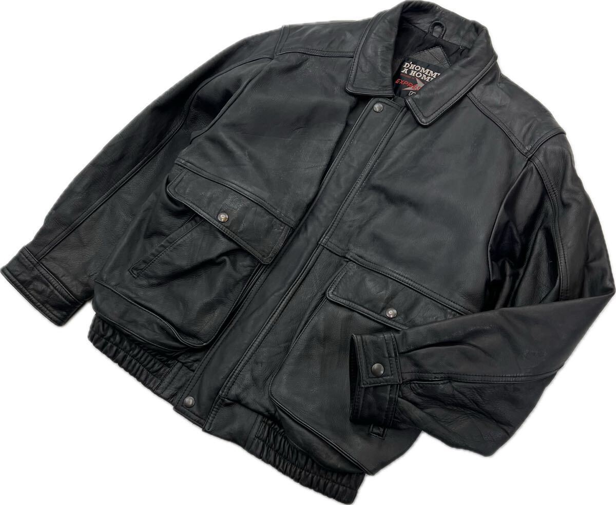 D'HOMME A HOMME ☆ 牛革 レザージャケット ブラック 黒 革ジャン L 無骨 ミリタリー アメカジ バイカー ツーリング ドムアオム■DG288拍卖