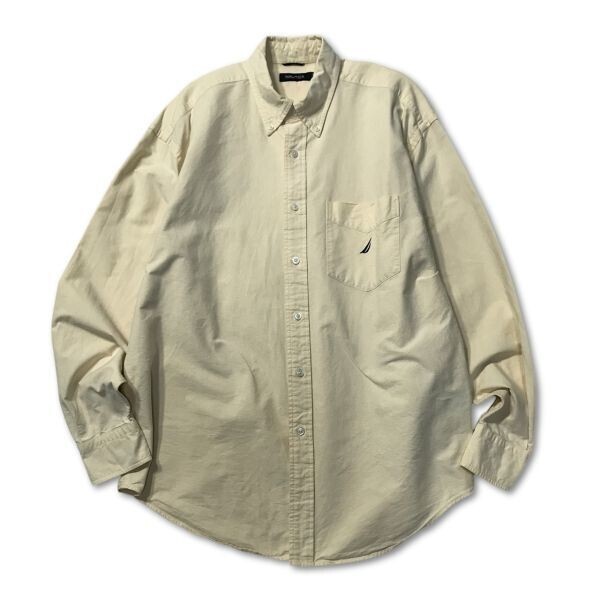 《オススメ◎》NAUTICA ノーティカ★ボタンダウン*ワンポイントロゴ*長袖シャツ*イエロー*サイズL(MA4487)◆S60拍卖