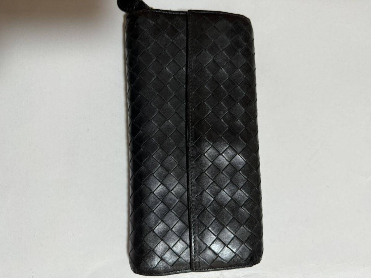 ☆BOTTEGA VENETA イントレチャート ラウンドファスナー長財布☆男女 小銭入れ☆ブラック☆ユースド☆拍卖