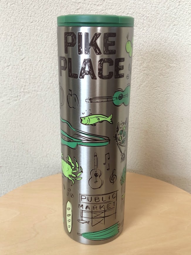 ◇【スターバックス】シアトル 1号店 (Pike Place) 限定 ステンレスボトル タンブラー 箱付き 緑色拍卖