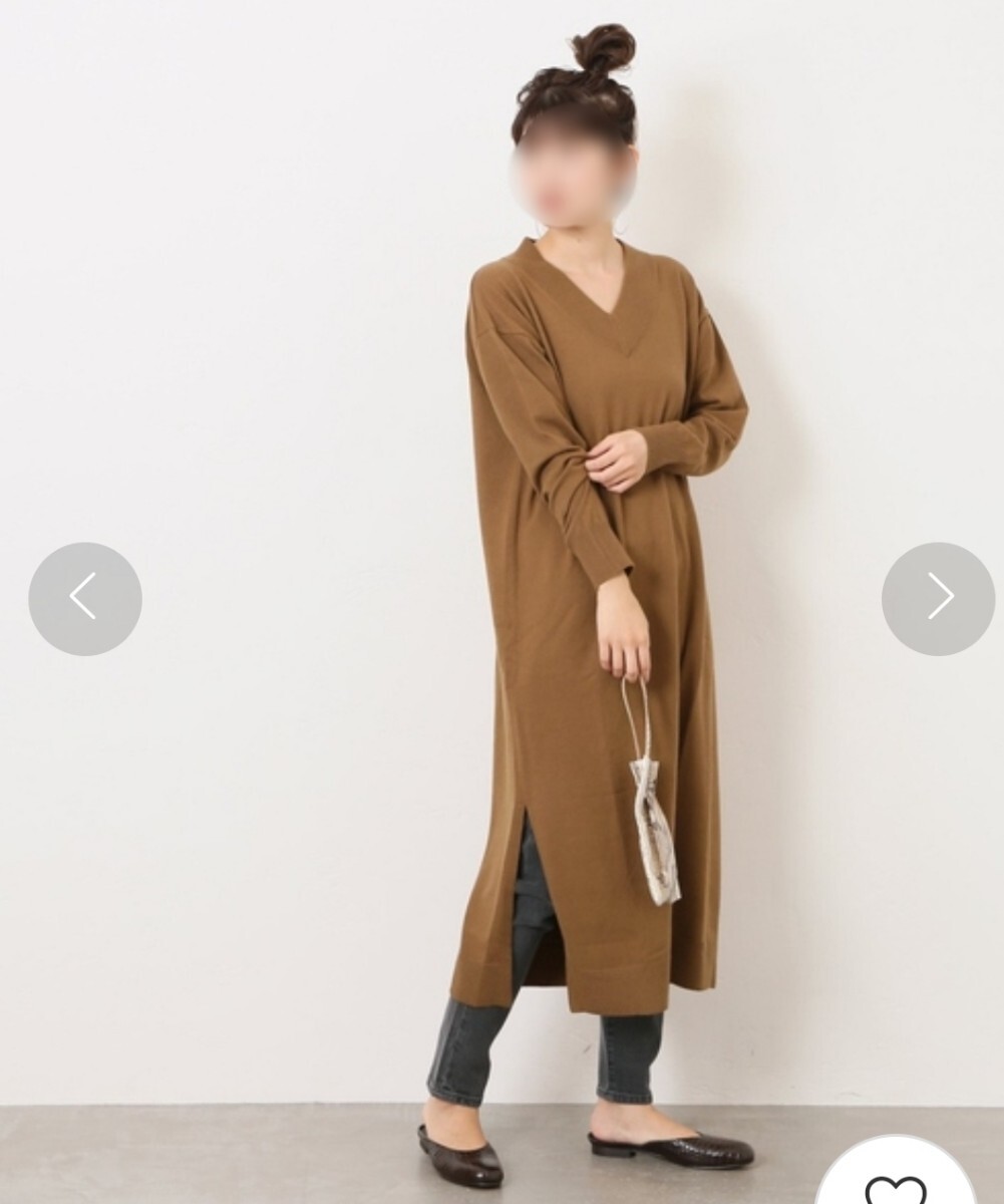 46◆ JOURNAL STANDARD ジャーナルスタンダード KATE-WOOL Vネック ワンピース ロングワンピース ロング スリット ニット ウール キャメル 拍卖