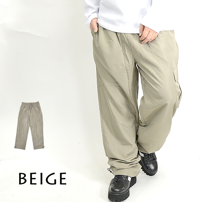 アシメ左右非対称 ポリ素材ワイド カーゴパンツ 38861 メンズ 新品ベージュ L拍卖