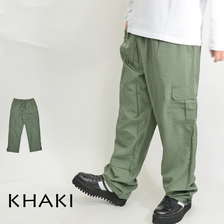 アシメ左右非対称 ポリ素材ワイド カーゴパンツ 38861 メンズ 新品カーキ L拍卖