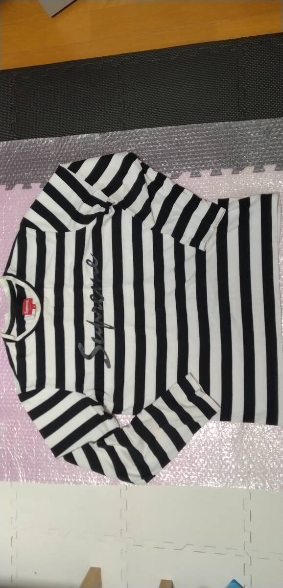SUPREME border LOGO LONG TEE シュプリーム ボーダー ロゴ ロンTシャツ 長袖 S 黒 × 白拍卖