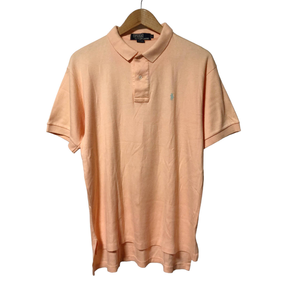 90s USA製 Polo by Ralph Lauren ポロバイラルフローレン ポロシャツ 半袖 L サーモンピンク ポニー刺繍 ヴィンテージ A15拍卖