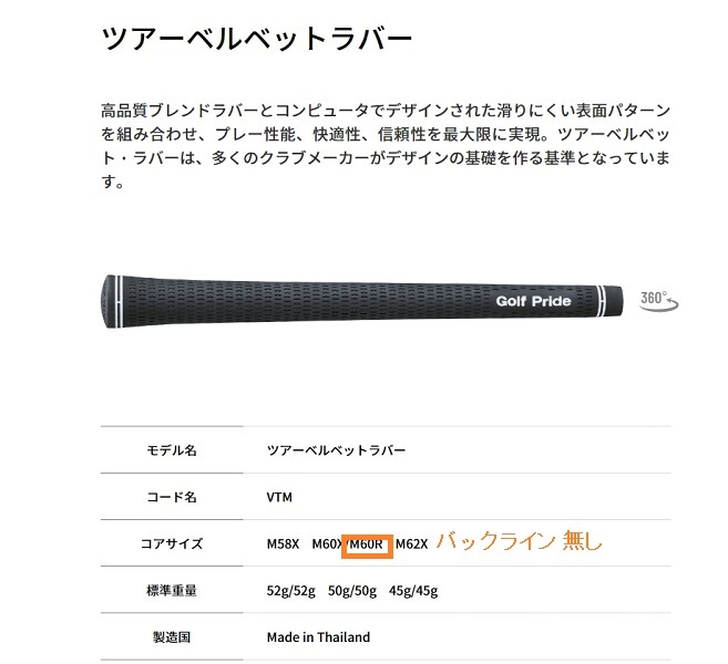 ゴルフプライド グリップ ツアーベルベットラバー M60 バックライン無し(新品、未使用)(即納)拍卖